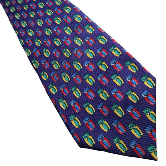Jos A Bank purple green abstract owl silk tie - 57" - Picture 1 of 5